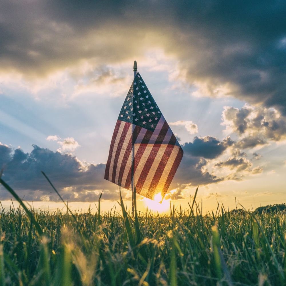 American flag situated in a grassy field